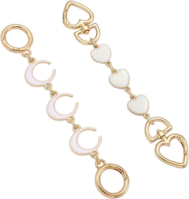 Anbys Store 2Pcs Bag Extender Chain Purse Strap Extenders for Handbags Purse Extender Chain Purse Strap Replacement Accessories Bag Charms (White Heart/Moon) - Image 1